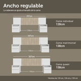 Respaldo de Cama Extensible Tapizado con 2 Mesas de Luz Blanco/Imperial Madesa