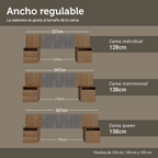 Respaldo de Cama Extensible Tapizado con 2 Mesas de Luz Marrón/Silver Madesa