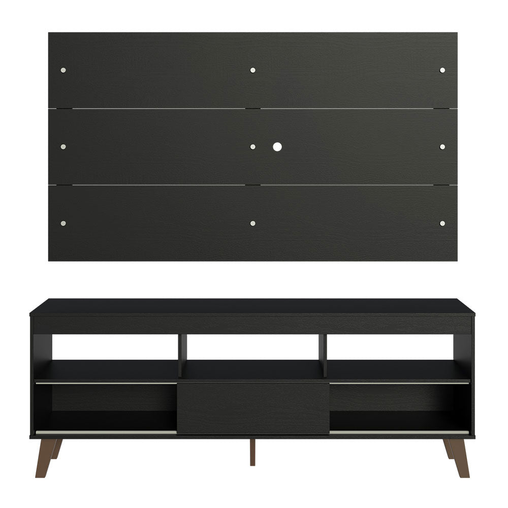 Rack con Panel para TV hasta 65 Pulgadas con Patas Negro Texas Madesa