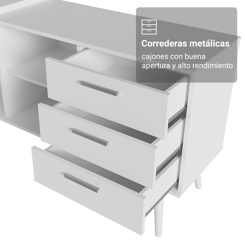 Escritorio Mesa de Estudos esquinero 3 Cajones Blanco/Marrón Lisboa Madesa