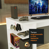 Escritorio Gamer Moderno Madesa + Panel para TV Hasta 50 Pulgadas Blanco/Marrón