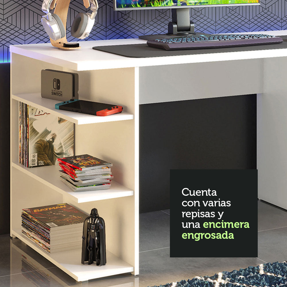 Escritorio Gamer Madesa 9409 con Panel para TV hasta 65 Pulgadas Blanco