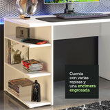 Escritorio Gamer Madesa 9409 con Panel para TV hasta 65 Pulgadas Blanco/Negro