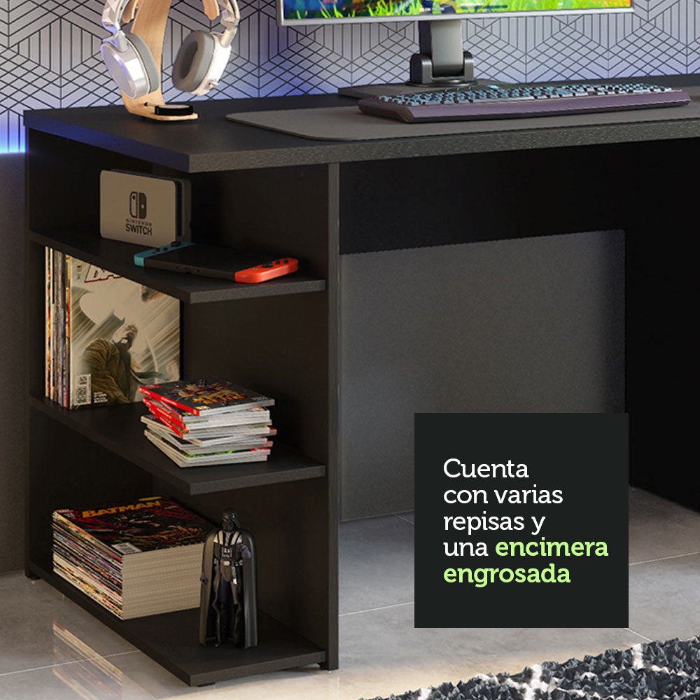 Escritorio Gamer Madesa 9409 con Panel para TV hasta 65 Pulgadas Negro/Blanco