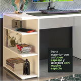 Escritorio Gamer Moderno Madesa + Panel para TV Hasta 65 Pulgadas Blanco/Marrón