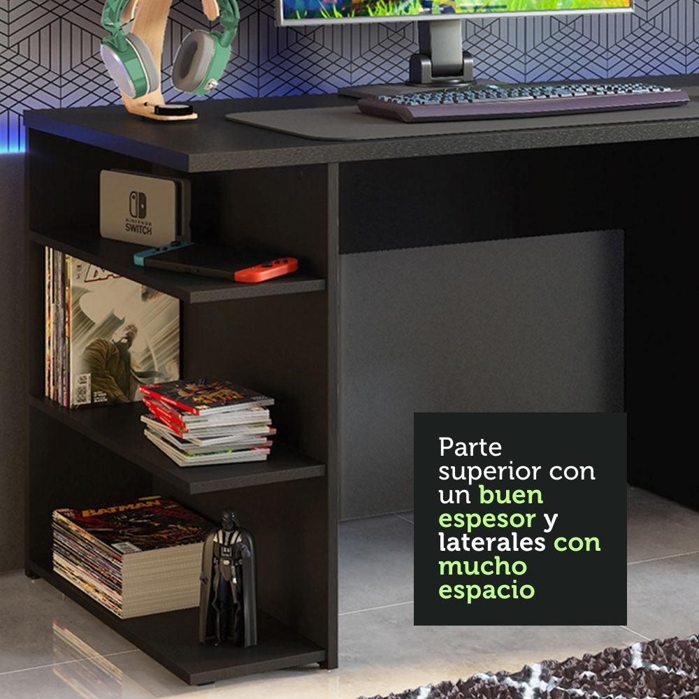 Escritorio Gamer Madesa 9409 e Panel para TV hasta 65 Pulgadas Negro/Marrón