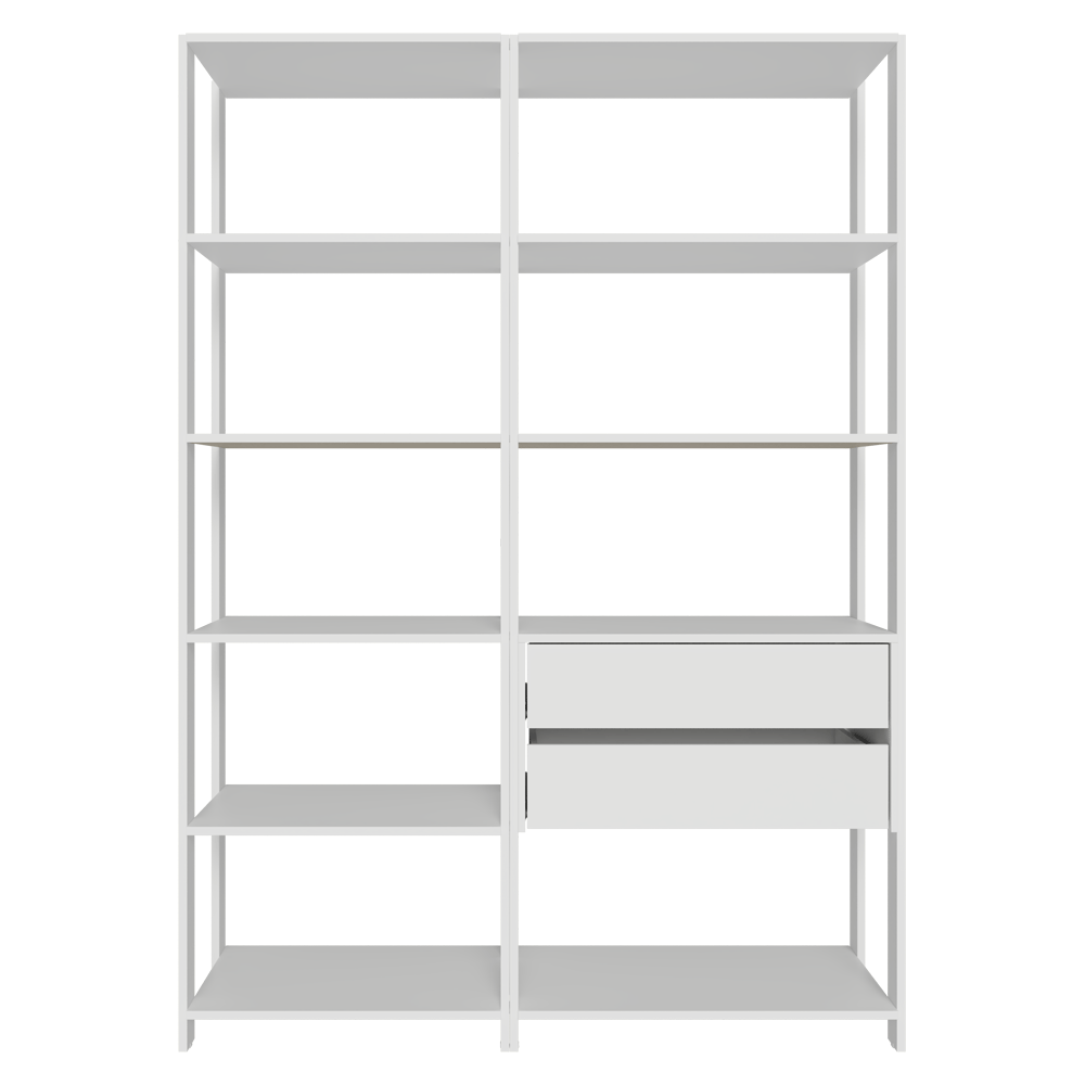 Estantería multiusos para oficina, 129 cm, 9 estantes, 2 cajones, color Blanco