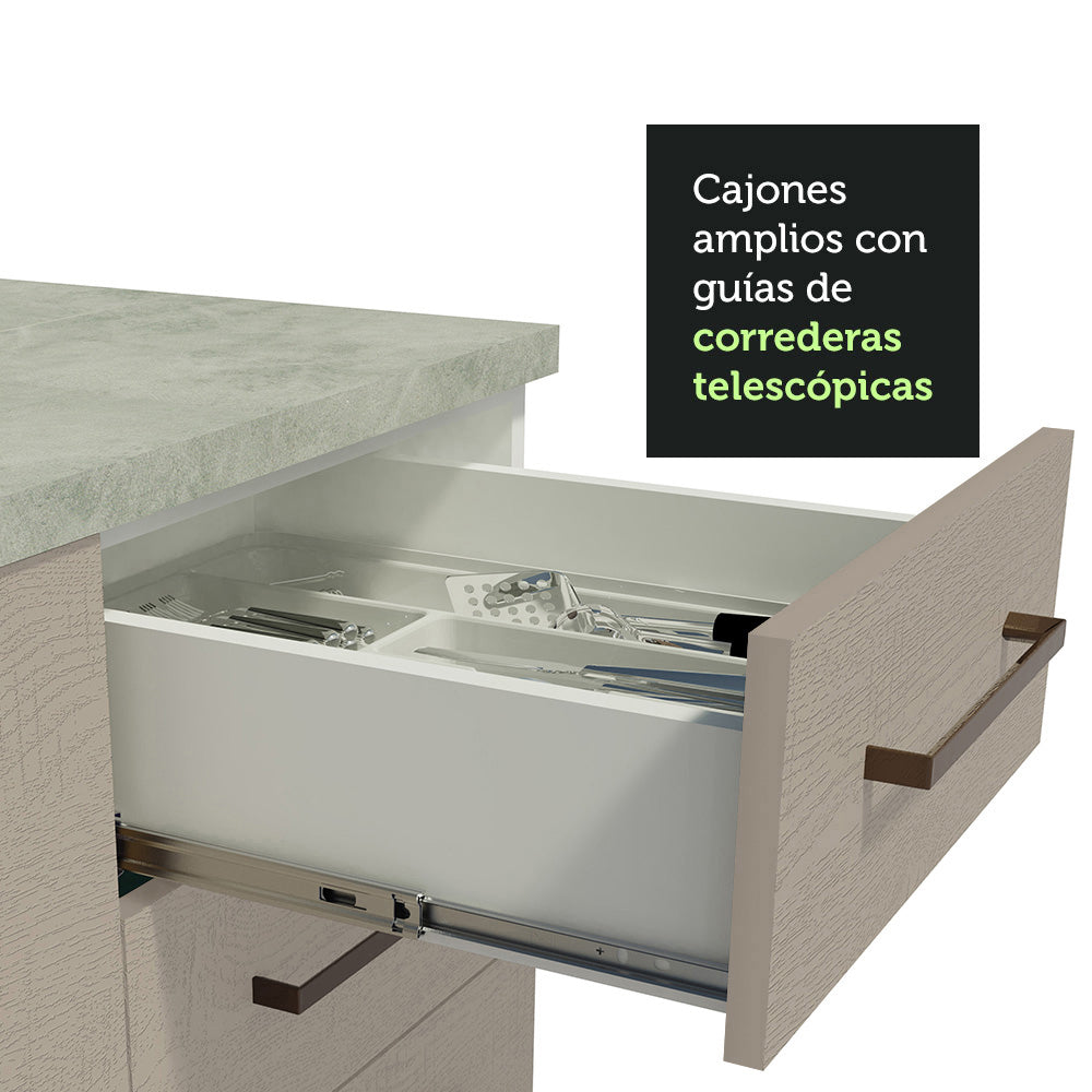 Kit con 2 Gabinetes Bajos y 2 Gabinetes superiores 200cm Blanco/Crema Agata