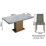 Juego de Comedor Mesa con Tapa de Vidrio 4 Sillas Marrón/Gris/Plata Marilia Madesa