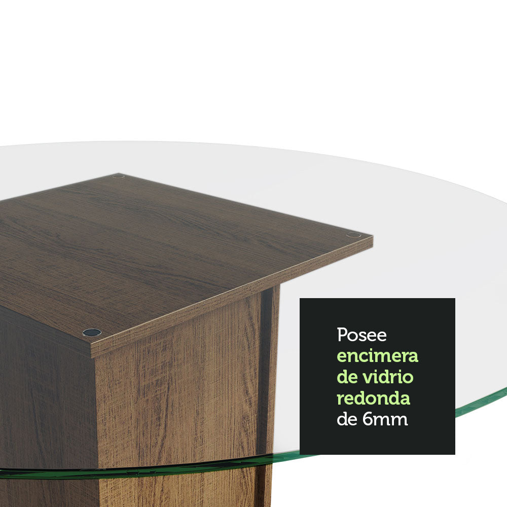 Juego de Comedor Mesa Tapa de Vidrio Redondo 4 Sillas Marrón/Oxford Irene Madesa