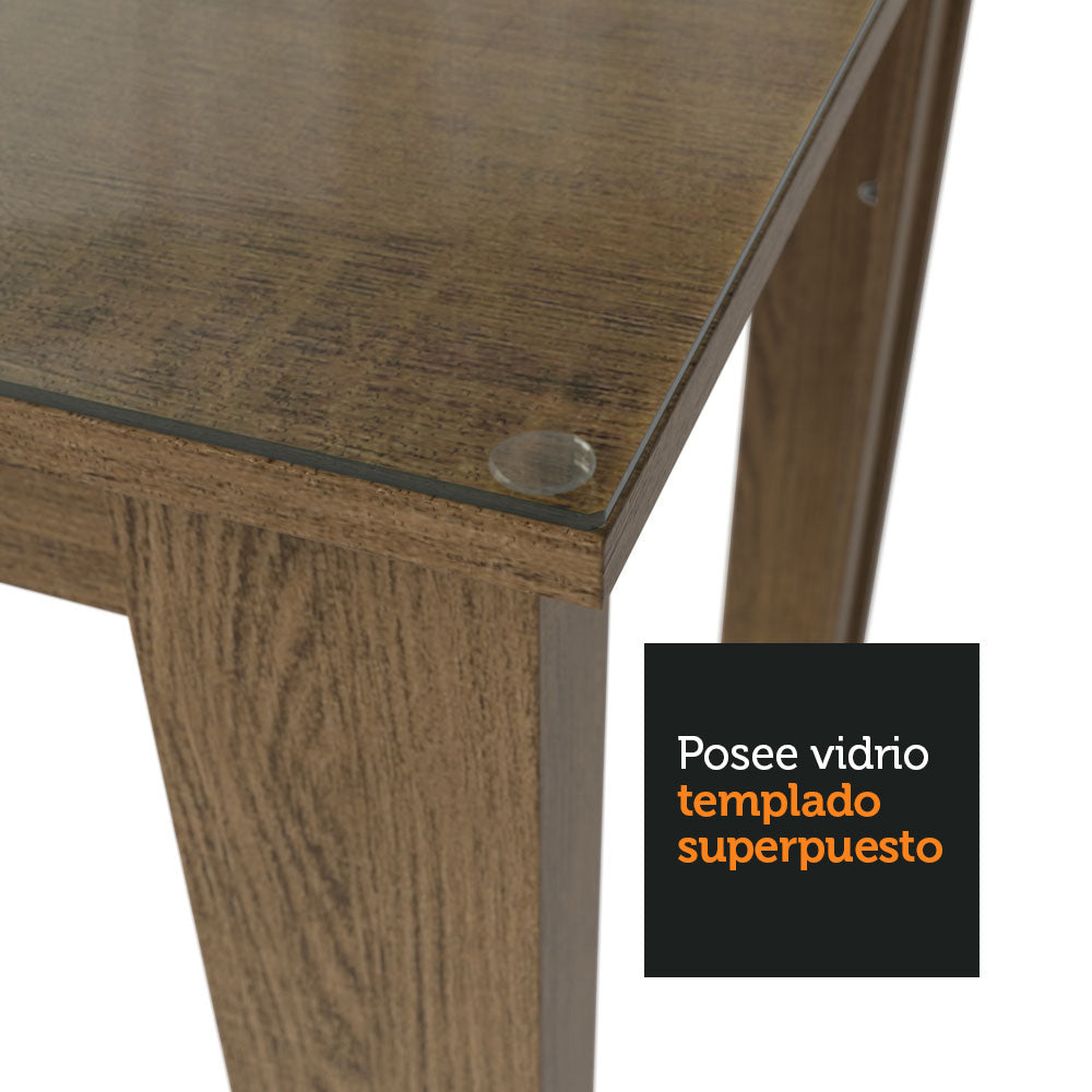 Juego de Comedor Eloá Mesa Rectangular Tapa de Vidrio con 4 Sillas Marrón/Crema/Beige Madesa