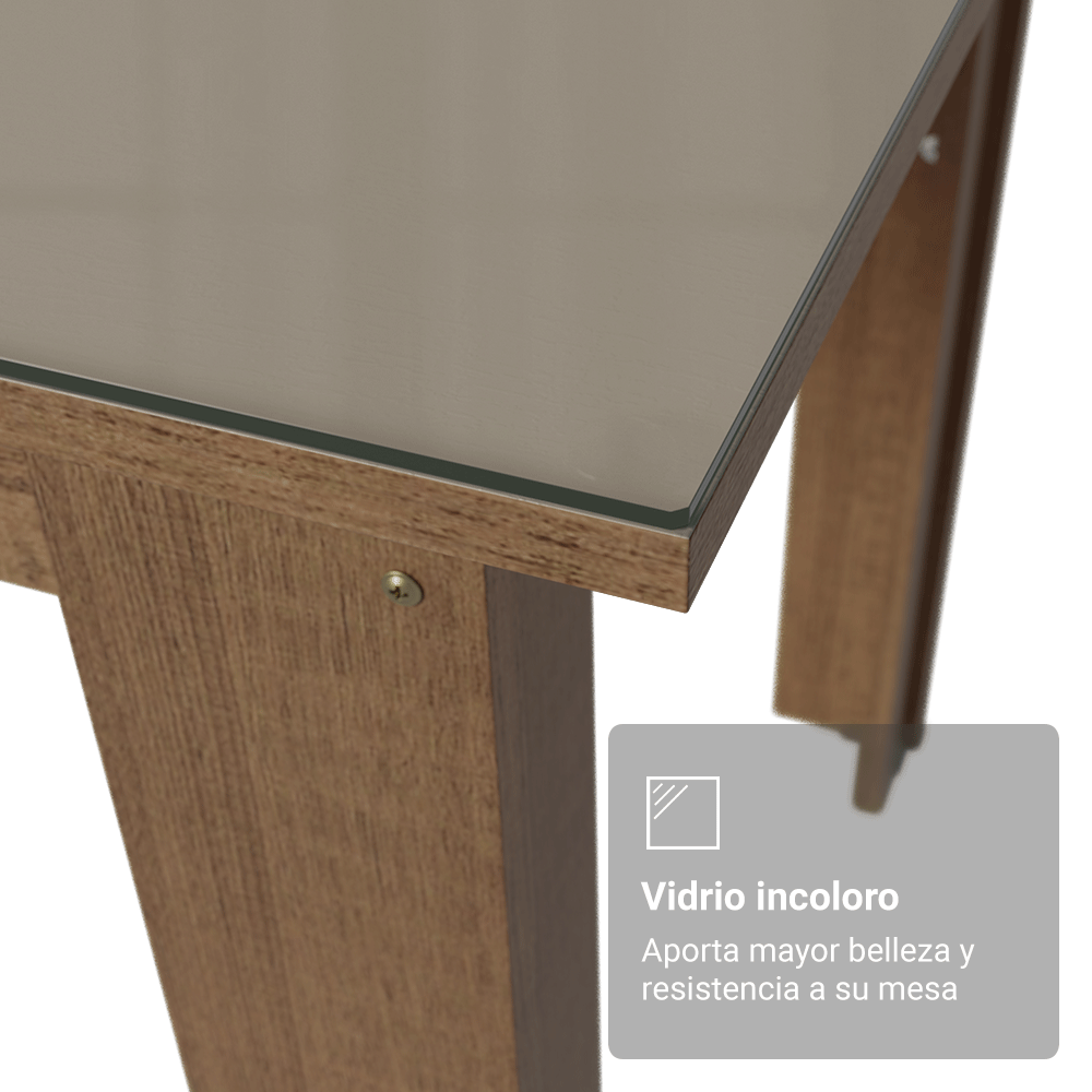 Juego de Comedor Mesa Tapa de Vidrio 4 Sillas Marrón/Crema/Lirio Beige Madesa