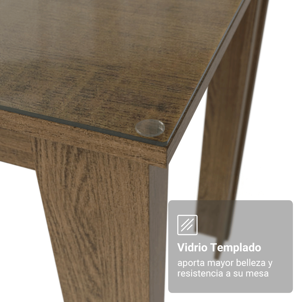 Juego de Comedor Toscana Mesa Tapa de Vidrio 4 Sillas Marrón/Negro Madesa