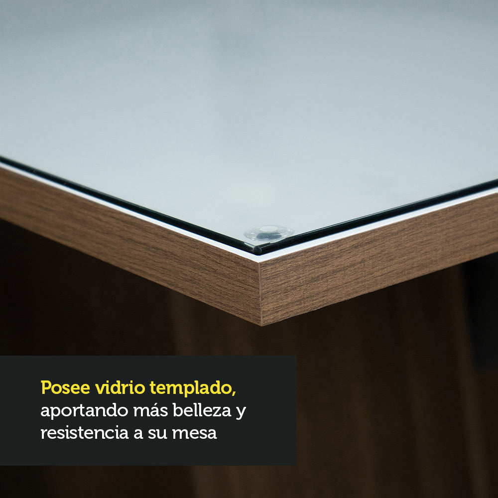 Juego de Comedor Mesa Tapa de Vidrio 6 Sillas Marrón/Blanco/Silver Geórgia Madesa