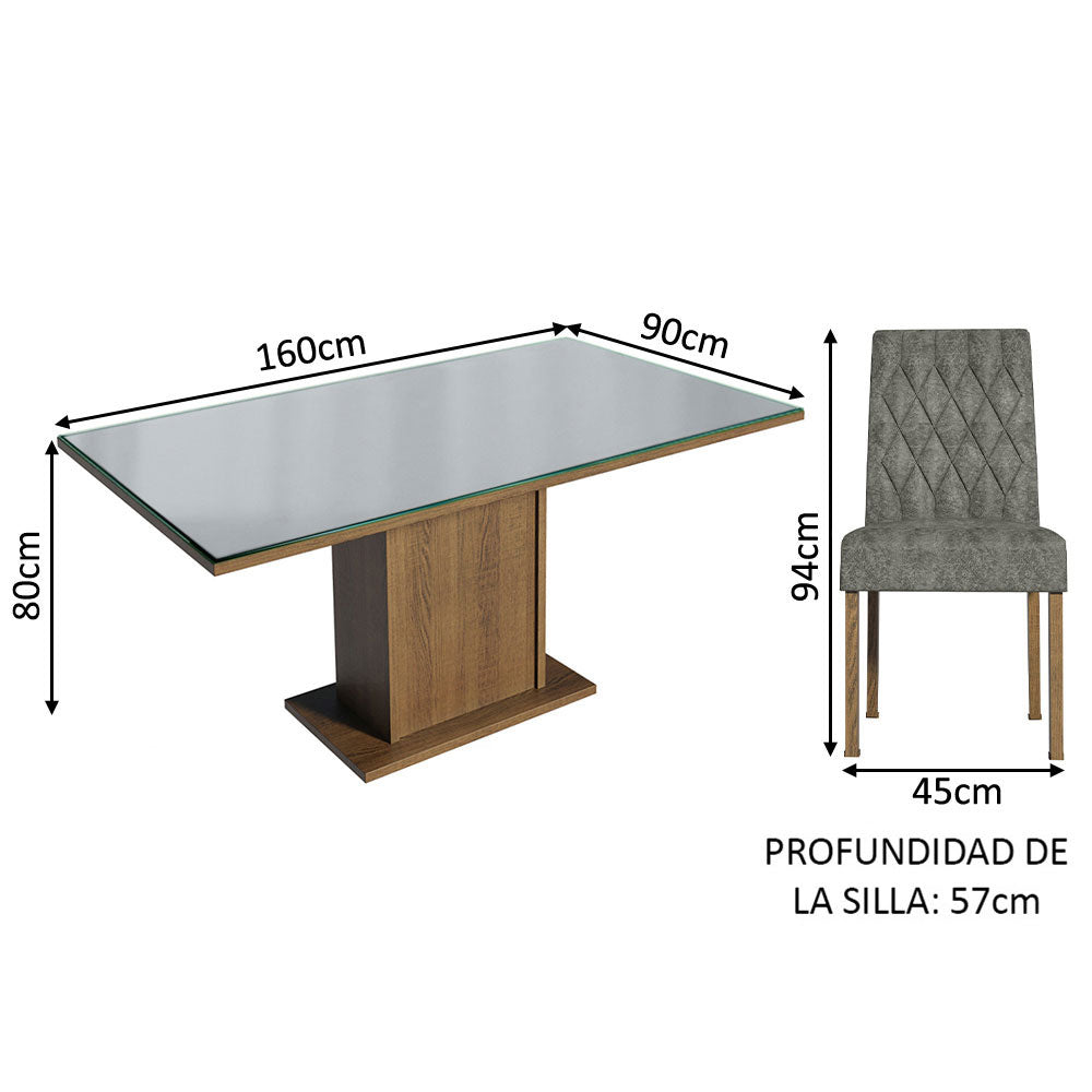 Juego de Comedor Mesa Tapa de Vidrio 6 Sillas Marrón/Gris/Plateado Geórgia Madesa