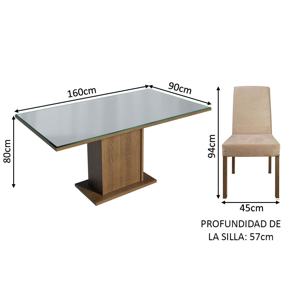 Juego de Comedor Mesa Tapa de Vidrio 6 Sillas Marrón/Gris/Imperial Alexis Madesa