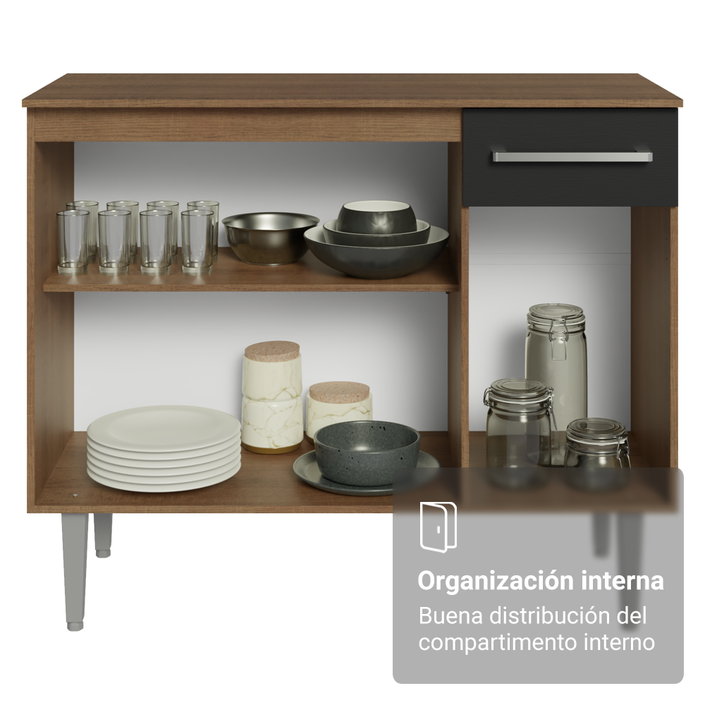 Gabinete Aparador Vajillero 3 Puertas Madesa Color Marrón/Negro