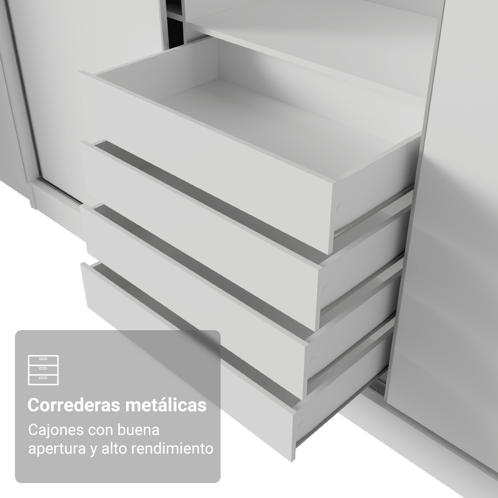 Placard Modulado Neo + Placard Royale Matrimonial 3 Puertas Corredizas con Espejos Blanco