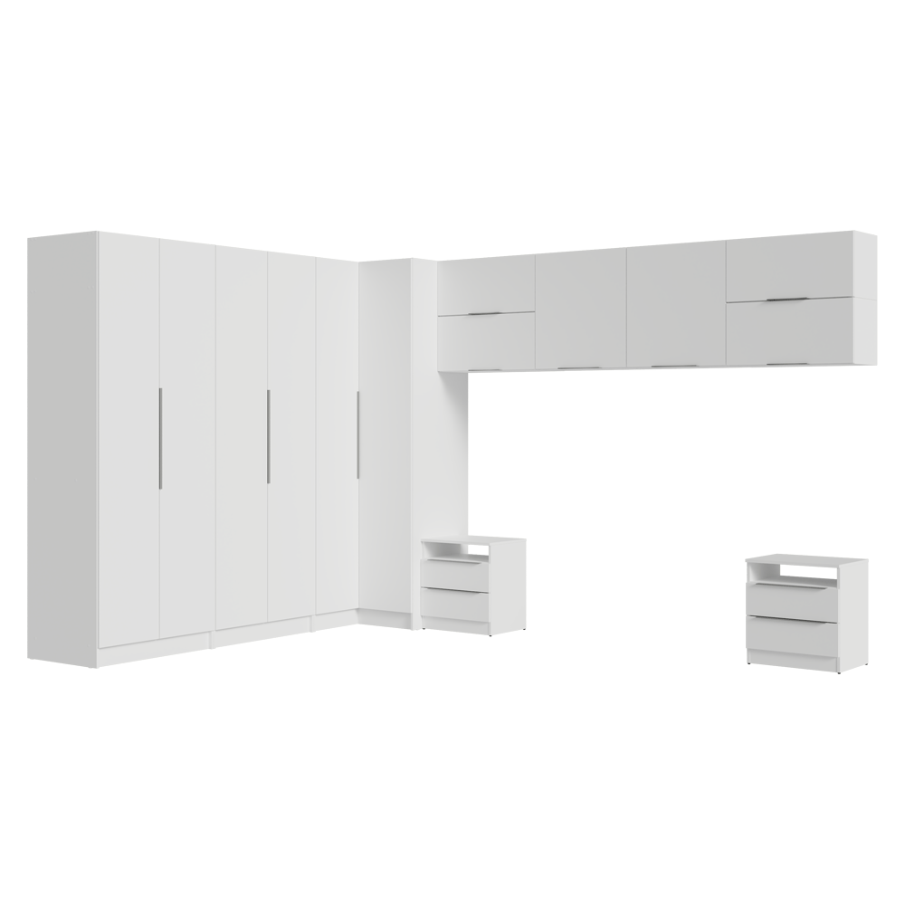 Dormitorio Completo Matrimonial de Esquina 610 cm Mesa de Luz Neo Blanco