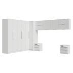 Dormitorio Completo Esquinero Matrimonial 610 cm con Respaldo y Mesa de Luz Blanco Neo Madesa