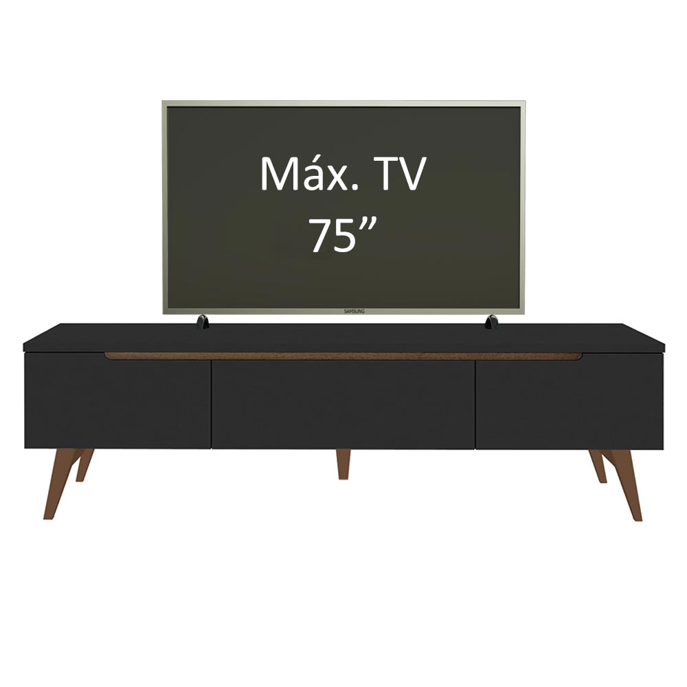 Rack para TV Retro Madesa Reims para TV hasta 75 Pulgadas patas de Madeira Negro