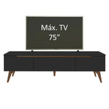 Rack para TV Retro Madesa Reims para TV hasta 75 Pulgadas patas de Madeira Negro