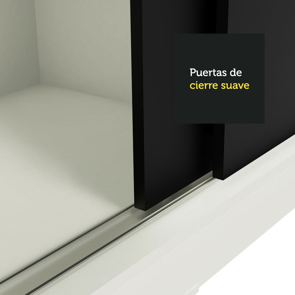 Placard Ropero Casal Madesa Kansas 3 Puertas Corredizas con Espejos 3 Cajones Blanco/Negro
