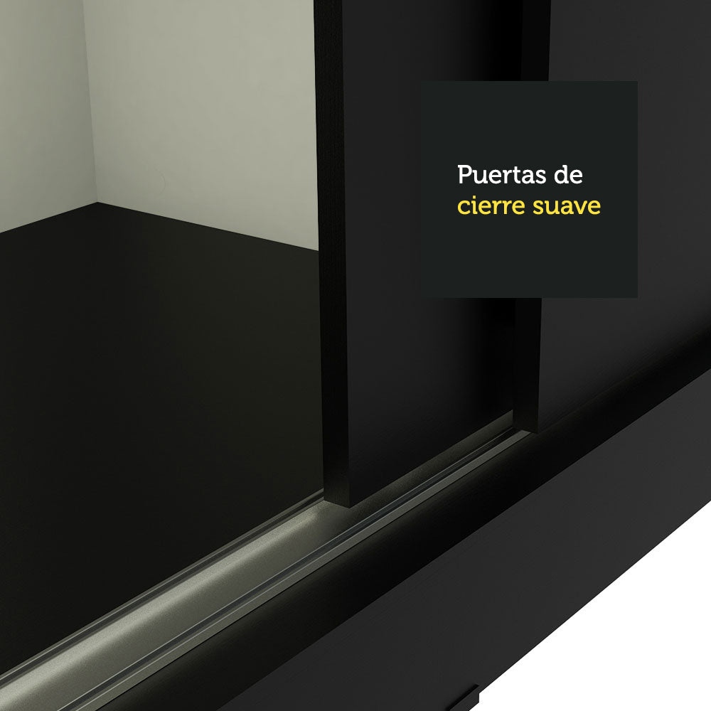 Placard Ropero Casal Madesa Kansas 3 Puertas Corredizas con Espejos 3 Cajones Negro