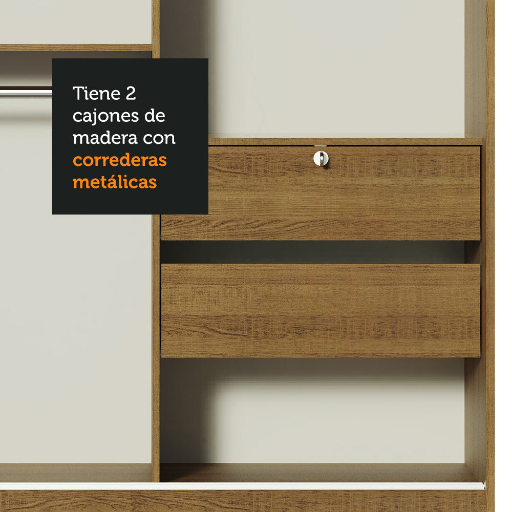 Placard Luke con dos puertas correderas de espejo, Marrón