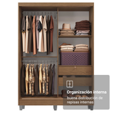 Placard Soltero Luke 120 cm 2 Puertas Corredizas 2 Cajones con Patas Madera Marrón Madesa