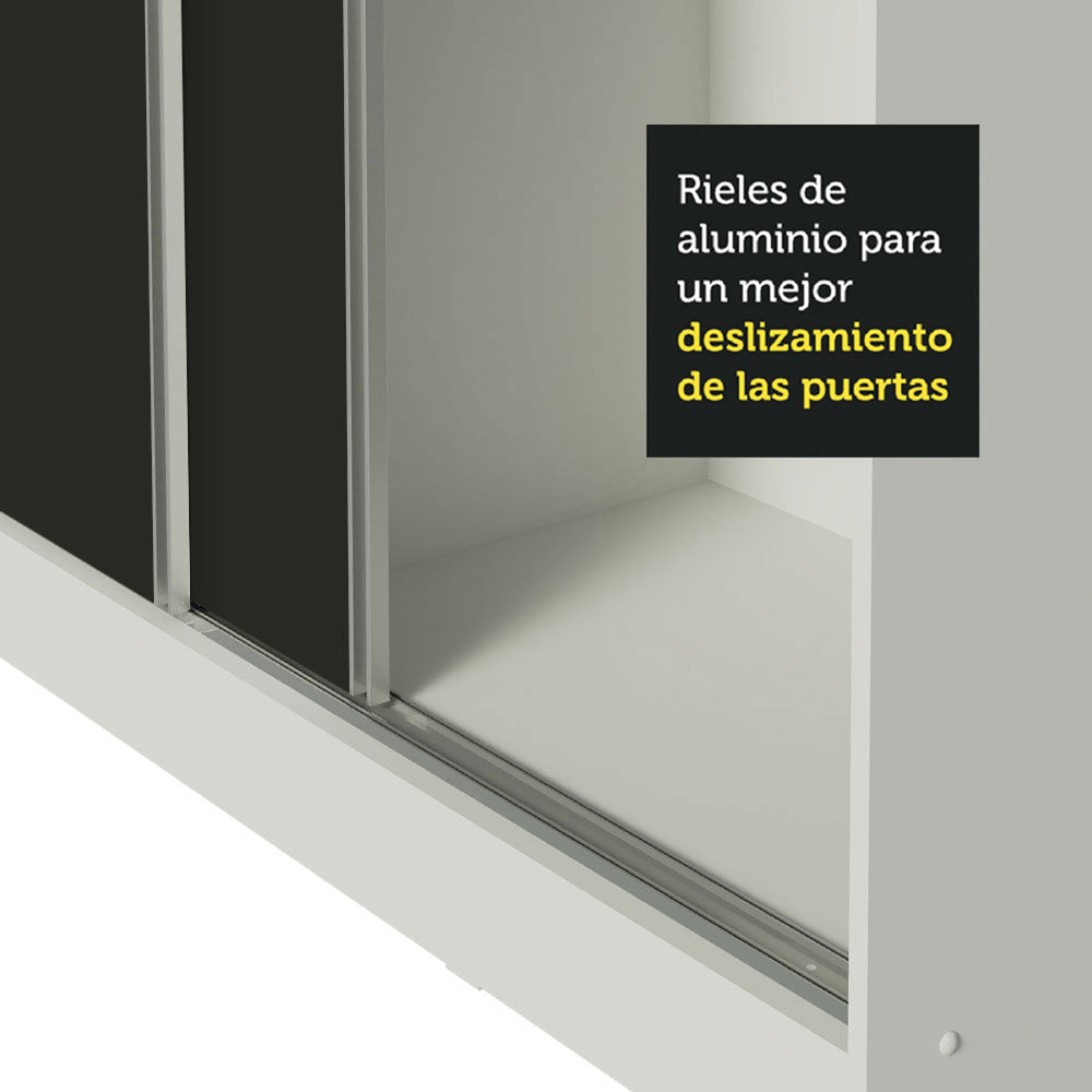 Placard Matrimonial 100% MDF Royale 3 Puertas Corredizas con Espejo Blanco/Negro