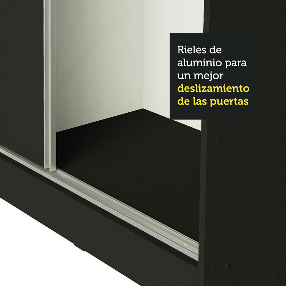 Placard Matrimonial 100% MDF Royale 3 Puertas Corredizas Negro/Negro/Blanco
