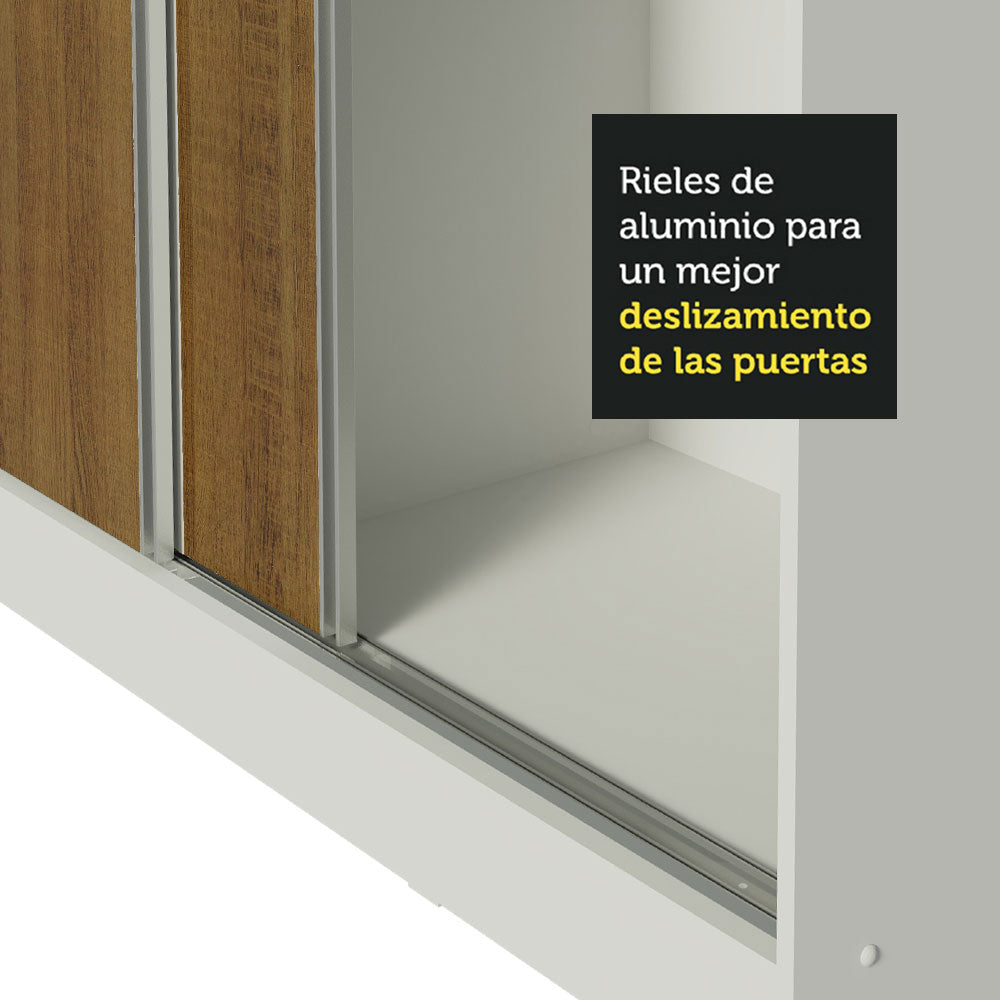 Placard Matrimonial 100% MDF Royale 3 Puertas Corredizas con Espejo con Patas Blanco/Marrón