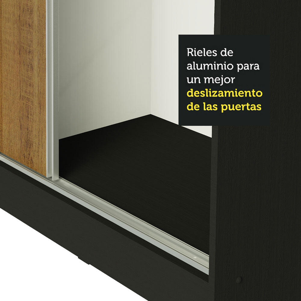 Placard Matrimonial 100% MDF Royale 3 Puertas Corredizas con Espejo Negro/Marrón