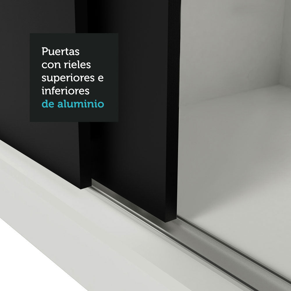 Placard Matrimonial Lyon 3 Puertas Corredizas con Espejos 2 Cajones Blanco/Negro