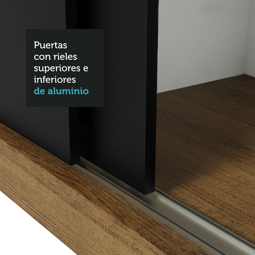 Placard Matrimonial Lyon Plus 3 Puertas Corredizas con Espejos 4 Cajones Marrón/Negro