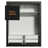 Placard Soltero Dallas Plus 2 Puertas Corredizas con Espejo 4 Cajones Negro