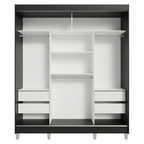 Placard Matrimonial Reno 180 cm 3 Puertas Corredizas con 3 Espejos 4 Cajones con Patas Negro Madesa