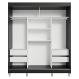 Placard Matrimonial con Patas 180 cm 3 Puertas con Espejos Reno Negro/Marrón