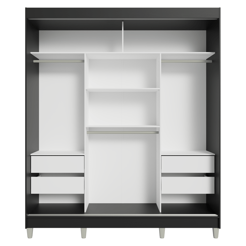 Placard Matrimonial con Patas 180 cm 3 Puertas con Espejos Reno Negro/Gris