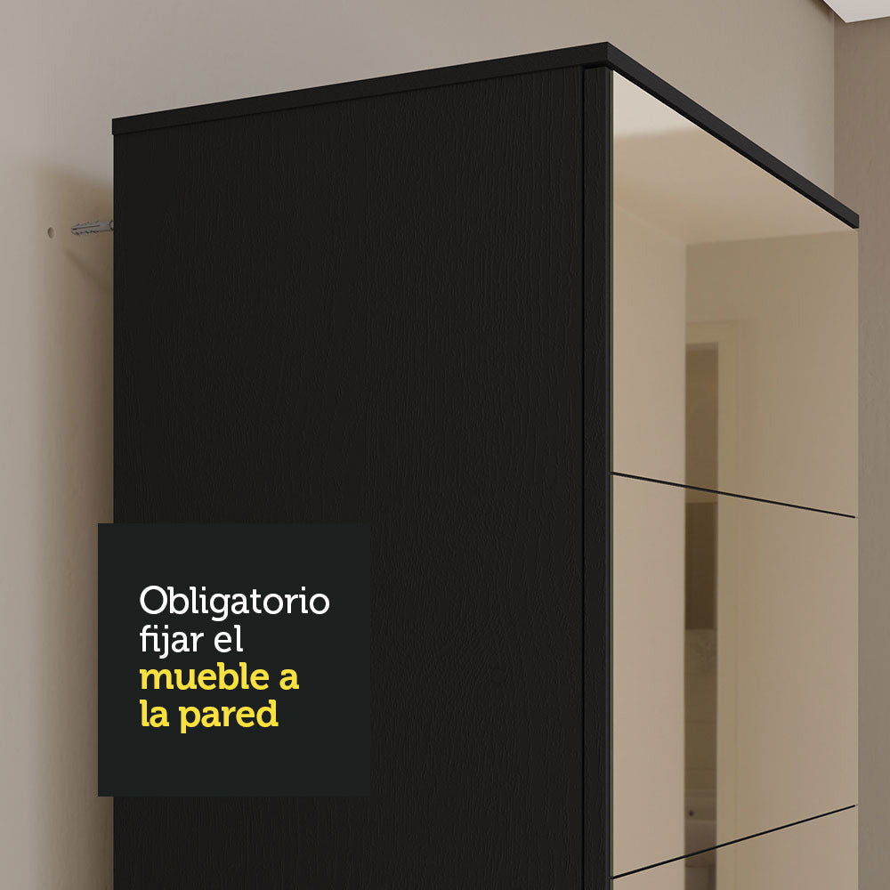 Zapatero 60 cm 1 Puerta Batiente con 1 Espejo Negro Madesa