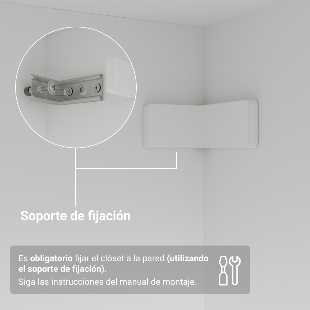 Placard Individual con Patas 4 Puertas Batientes con Espejo Blanco/Negro/Negro Venus Madesa