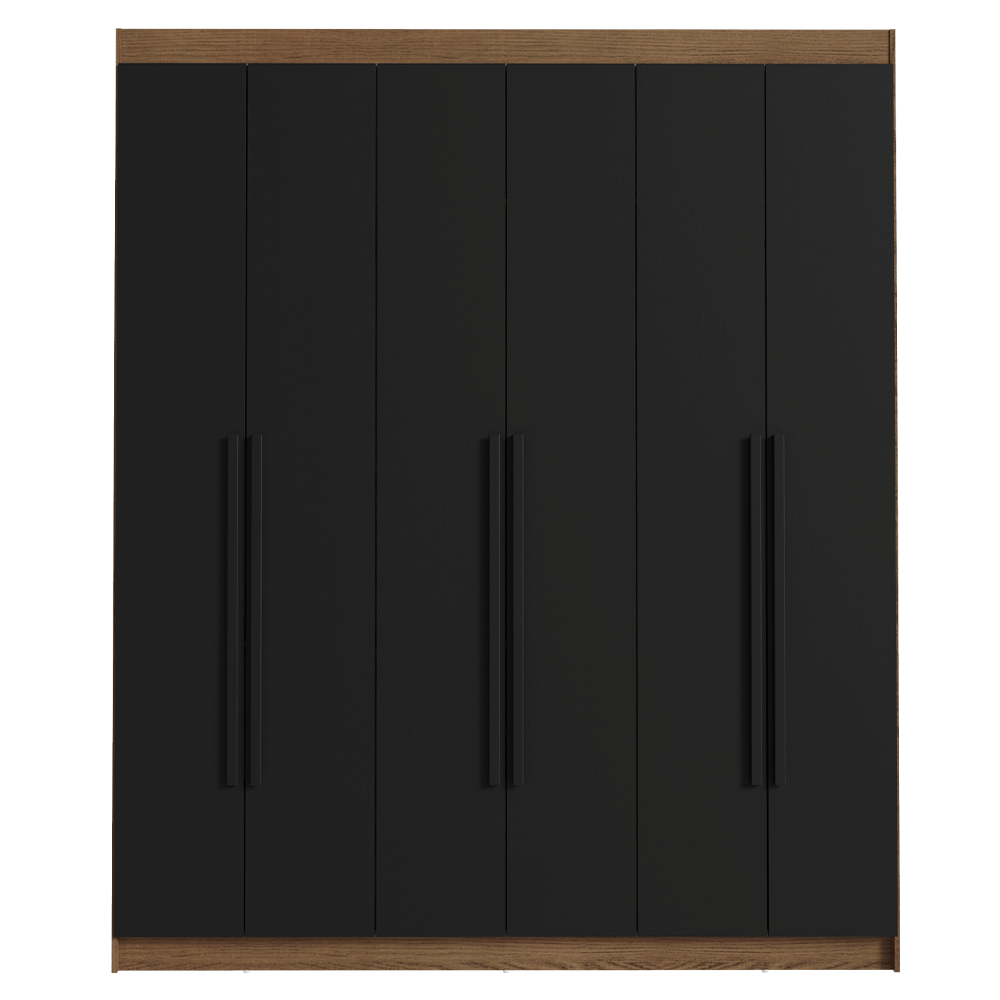 Placard Matrimonial 180 cm 6 Puertas Batientes 4 Cajones Marrón/Negro Venus Madesa