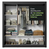 Placard Matrimonial 3 Puertas Corredizas con Espejos Negro/Blanco Nobre