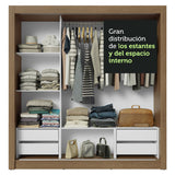 Placard Matrimonial 3 Puertas Corredizas 4 Cajones Blanco/Gris Sublime Plus