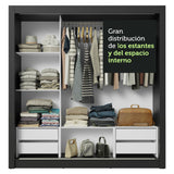 Placard Matrimonial 3 Puertas Corredizas con Espejo 4 Cajones Negro/Gris Sublime Plus