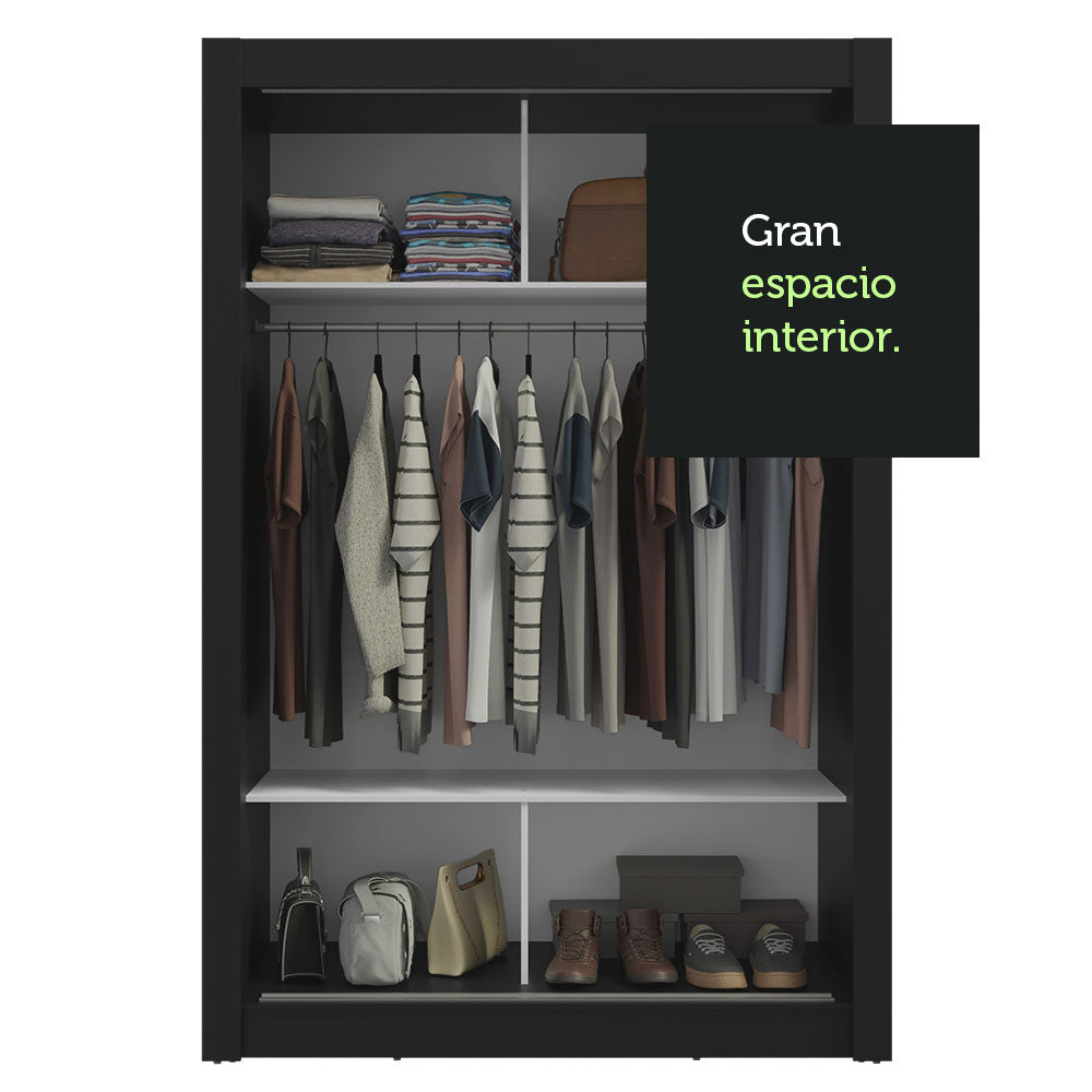 Placard individual 2 Puertas corredizas con Espejo Negro Milano Madesa