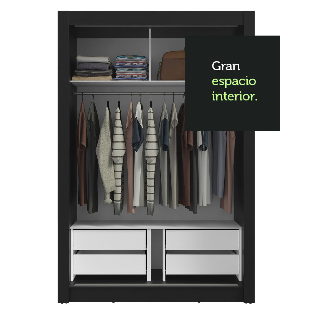 Placard 2 Puertas Corredizas con Espejo 4 Cajones Negro Vivare Plus