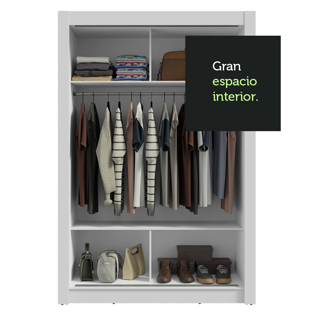 Placard Soltero 2 Puertas Corredizas Blanco/Gris Milano