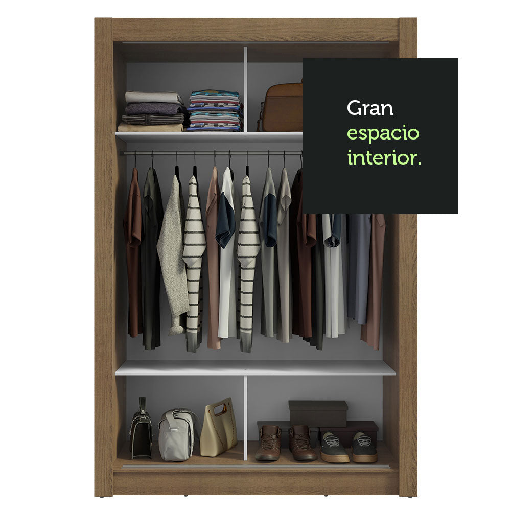 Placard Soltero 2 Puertas Corredizas con Espejo Marrón/Gris Milano